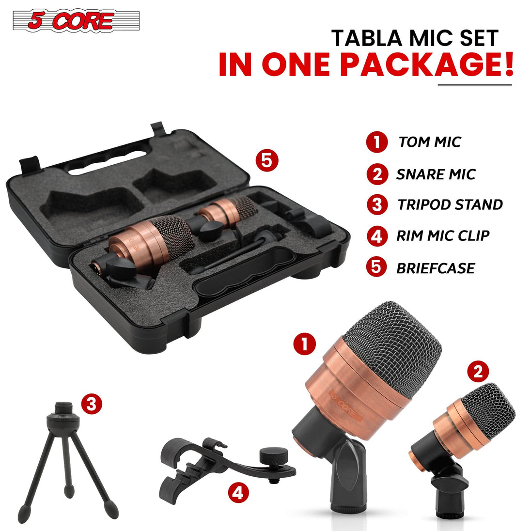 5 Core Tabla Mic XLR Wired Uni Directional Snare Tom Instrument Microphone COPPER