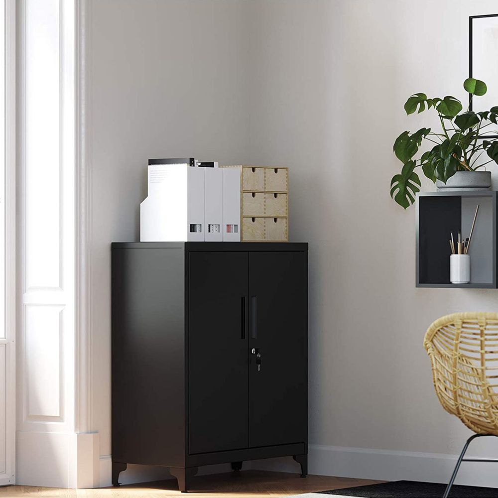 SONGMICS Metal Storage Cabinet with Doors and Shelves 