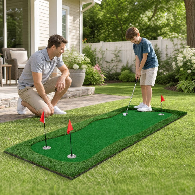 10 ft Golf Putting Green with 3 Holes & Flags – Indoor & Outdoor Practice Mat for Home, Office & Backyard