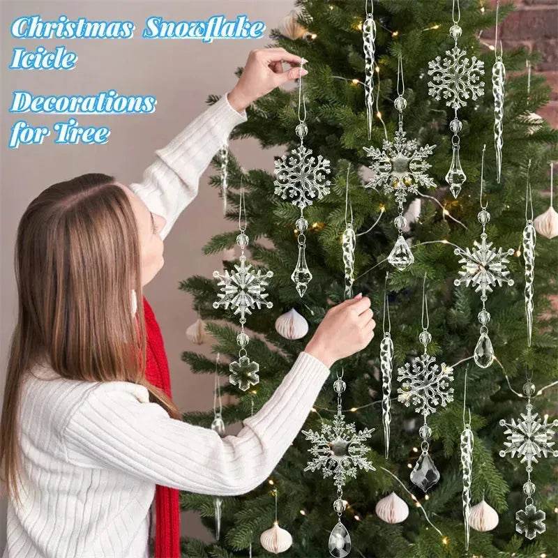 10pcs Christmas Tree Hanging Pendants Acrylic Ice Strip Snow Ceiling Xmas Ornaments New Year Christmas Decoration Home Decor 