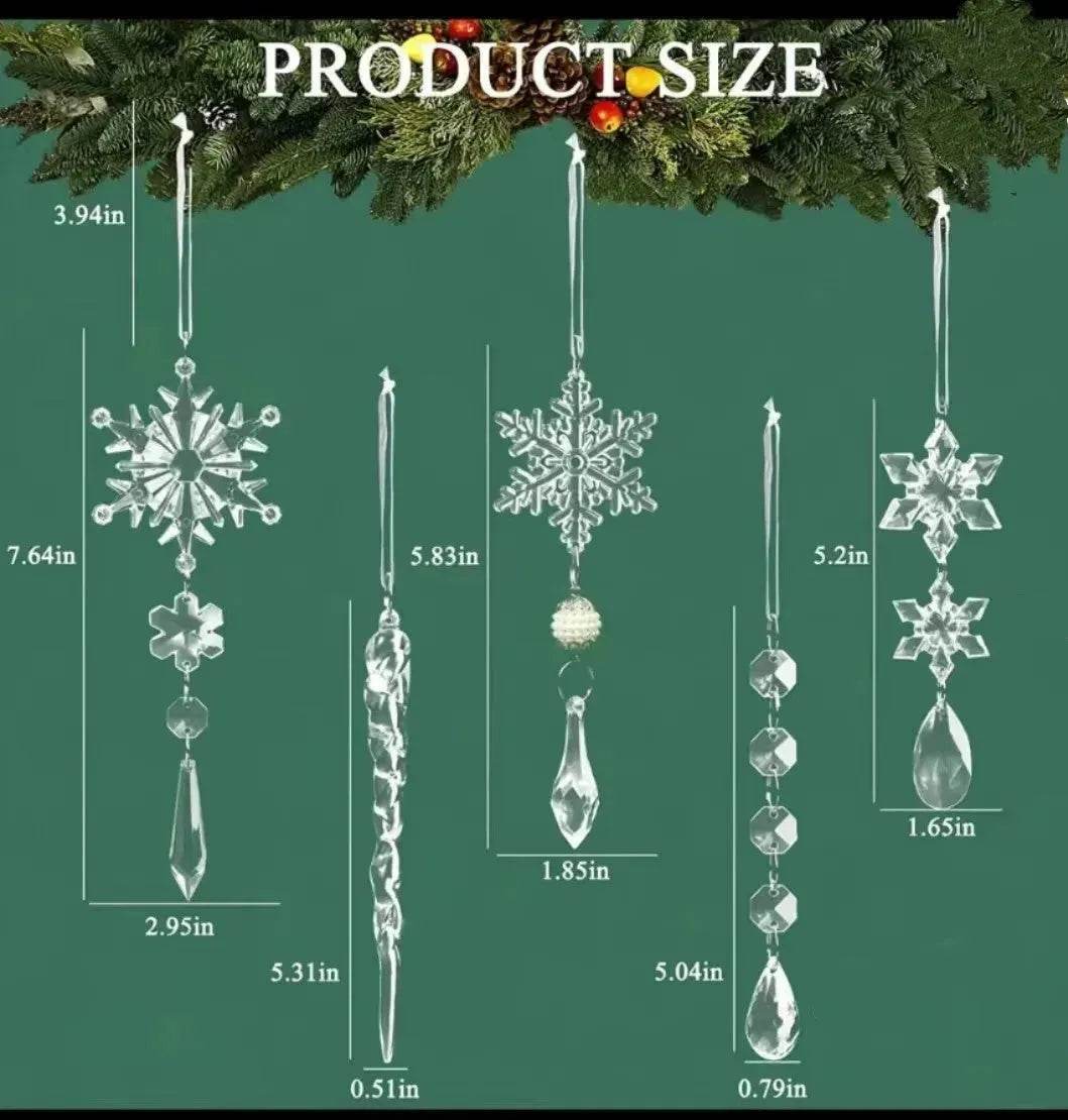 10pcs Christmas Tree Hanging Pendants Acrylic Ice Strip Snow Ceiling Xmas Ornaments New Year Christmas Decoration Home Decor 