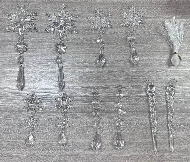 10pcs Christmas Tree Hanging Pendants Acrylic Ice Strip Snow Ceiling Xmas Ornaments New Year Christmas Decoration Home Decor 