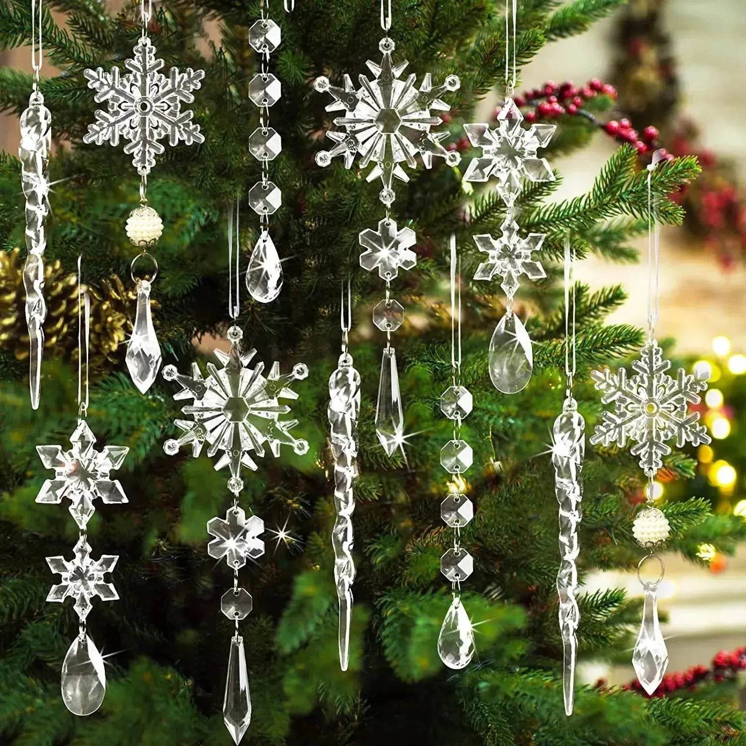 10pcs Christmas Tree Hanging Pendants Acrylic Ice Strip Snow Ceiling Xmas Ornaments New Year Christmas Decoration Home Decor 