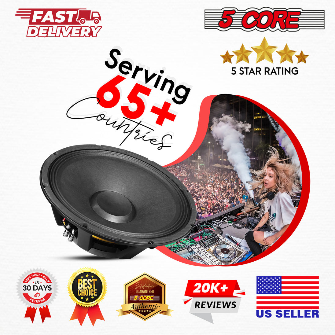 5Core 15 Inch Subwoofer Speaker 1500W Peak 8Ohm Full Range Replacement DJ Sub Woofer