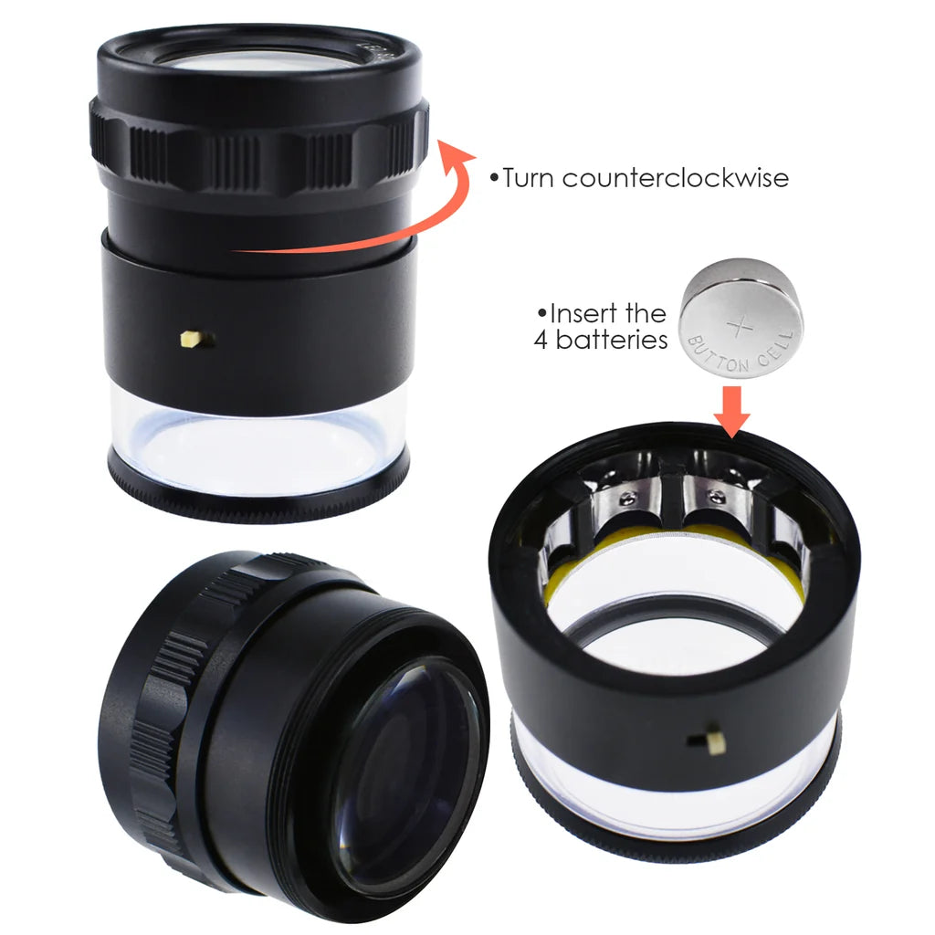 10x Magnification Scale Loupe with 8 LED Lights & 4 Interchangeable Glass Reticle Scales
