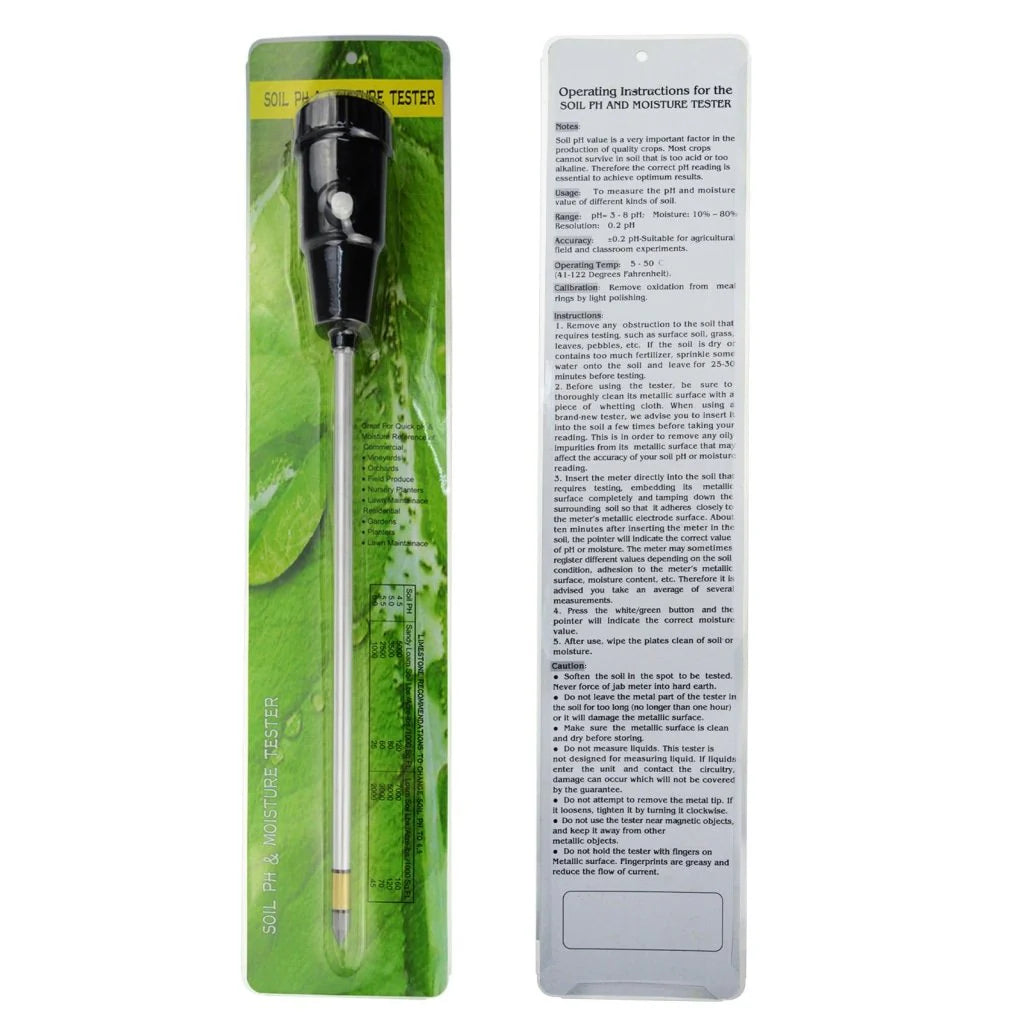 Soil pH & Moisture Tester Meter with 295mm Waterproof Probe