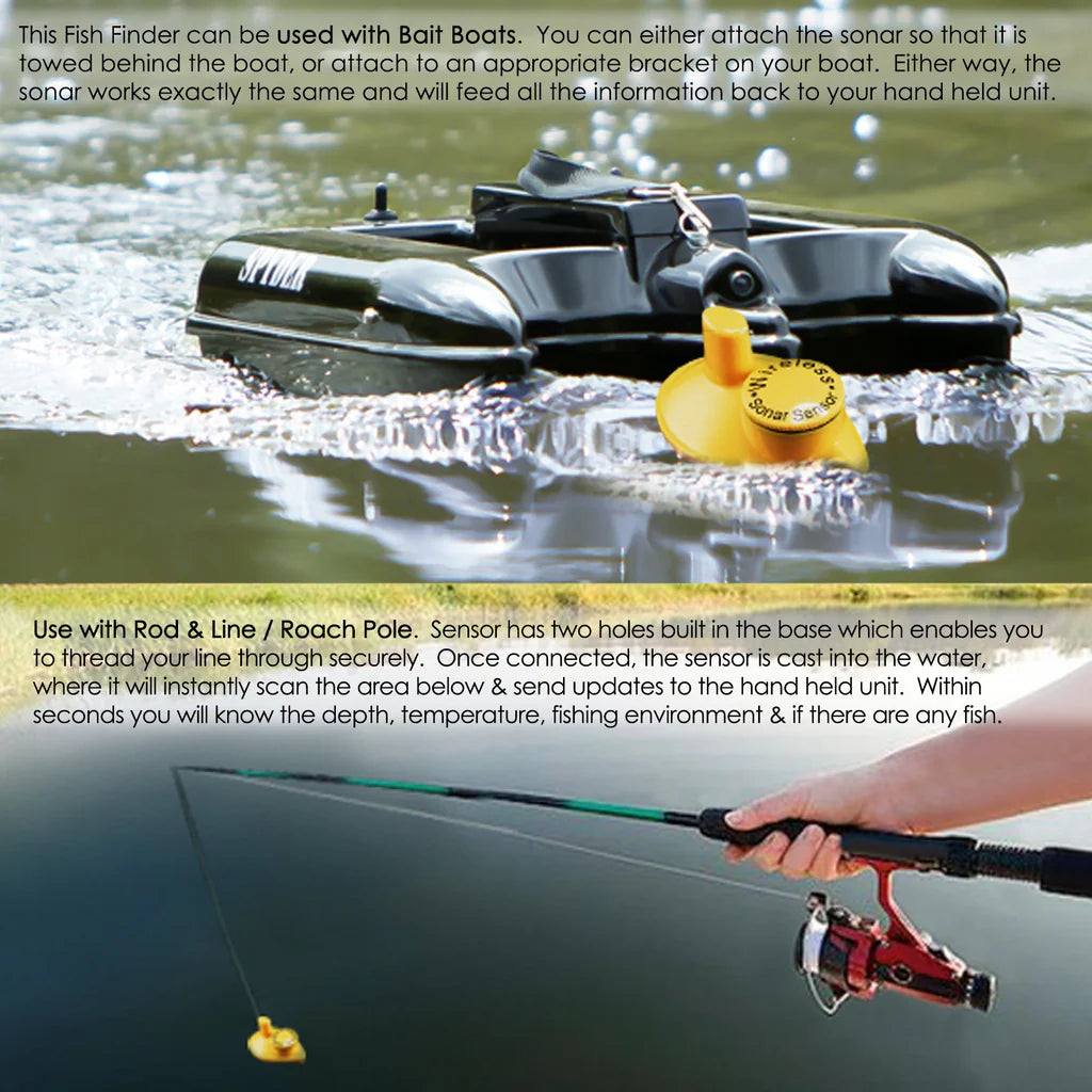FFCW-1108-1 Wireless Fish Finder Sonar, 393 ft Wireless Range, 147 ft Depth Detection, 2" TN Anti-UV LCD Display