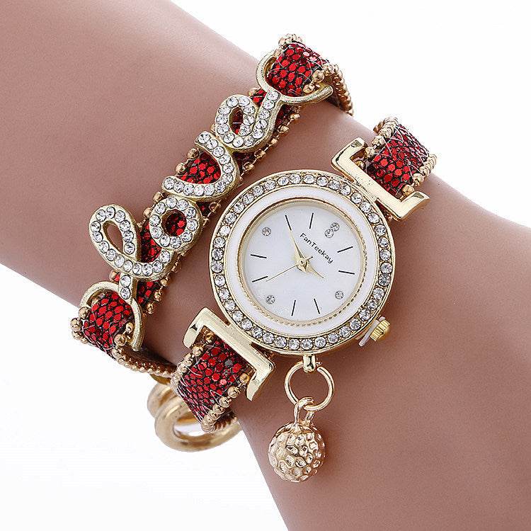 Fashion Women Rhinestone Leather Bracelet watch 