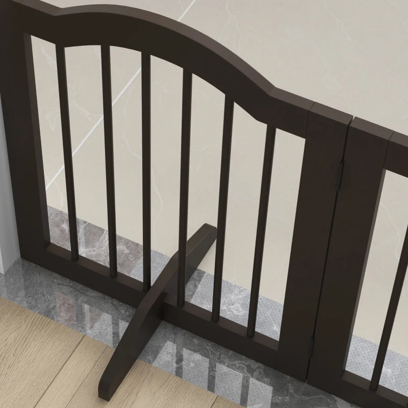 24" Freestanding Pet Gate For Dogs with 2 Support Feet, Coffee