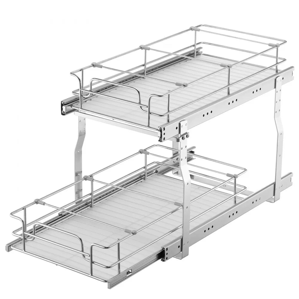 VEVOR 2-Tier Wire Pull Out Cabinet Under Sink Organizer 12"x21" Drawer Basket