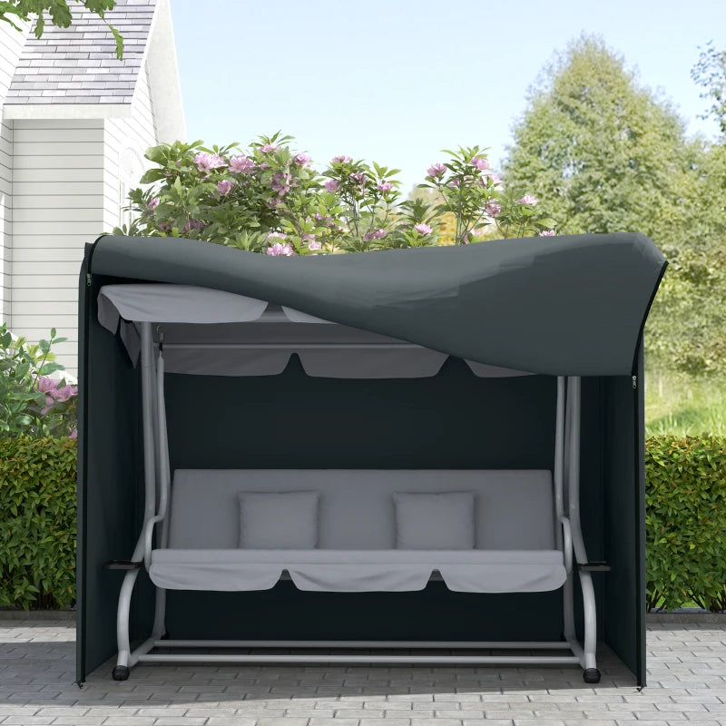 3 Seater Garden Swing Cover, Waterproof 420D Outdoor Swing Bench Cover with Zip, Windproof and Anti-UV, Grey