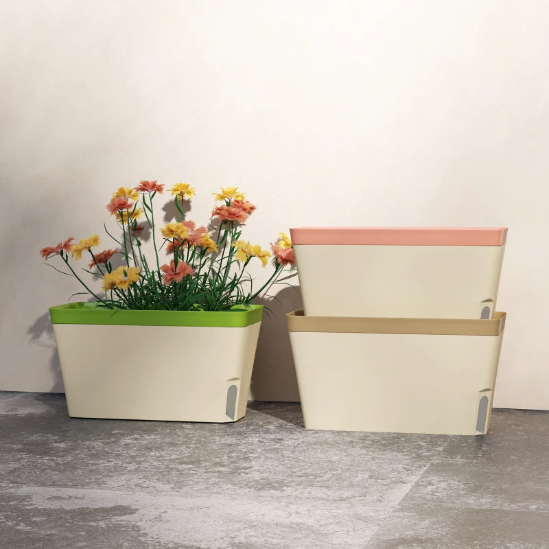 3 Pack Self Watering Flower Pots, 10.5 Inch Planter Box with Water Level Indicator for Vegetables, Succulents Plants