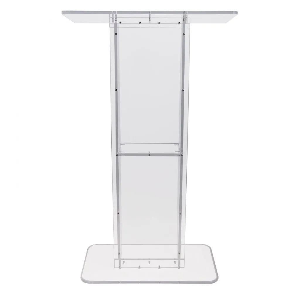VEVOR Acrylic Podium, 47" Tall, Clear Acrylic Podium Stand with Wide Reading Surface & Storage Shelf, Floor-standing Clear Pulpits Acrylic for Church Office School