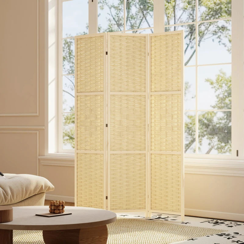 3-Panel Room Divider, 5.6 FT Freestanding Folding Privacy Screen, Partition Wall Divider, Natural Wood