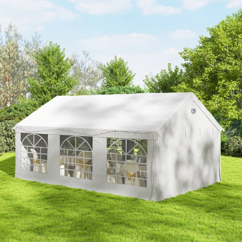 20' x 13' Party Tent, Heavy Duty Gazebo Canopy with Windows, Outdoor Party Wedding Tent with 4 Removable Sidewalls White