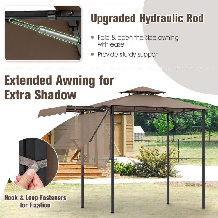 11 x 5 FT Grill Gazebo with Side Awning and Double-Tiered Top-Brown
