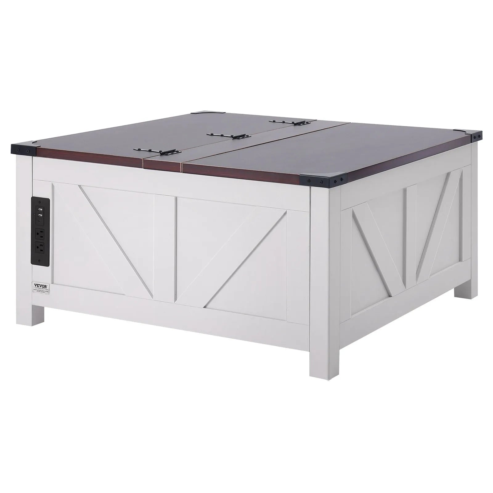 VEVOR 36" Farmhouse Coffee Table Hinged Lift Top Square Table with  Power Strip