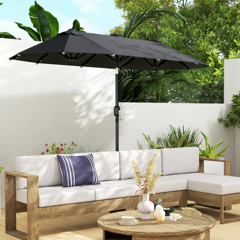10ft Double-Sided Patio Umbrella with 35 LED Lights, 12 ribs, Extra Large Outdoor Parasol with Twin Canopy, Dark Grey
