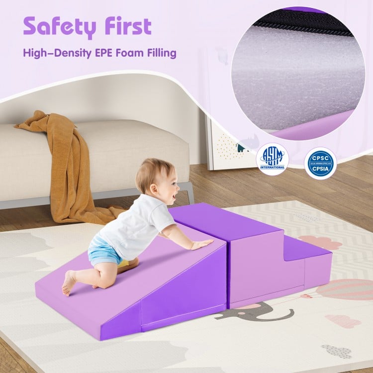 2-Piece Step and Slide Climber for Infants and Toddlers Baby Soft Play Set Foam Blocks-Purple