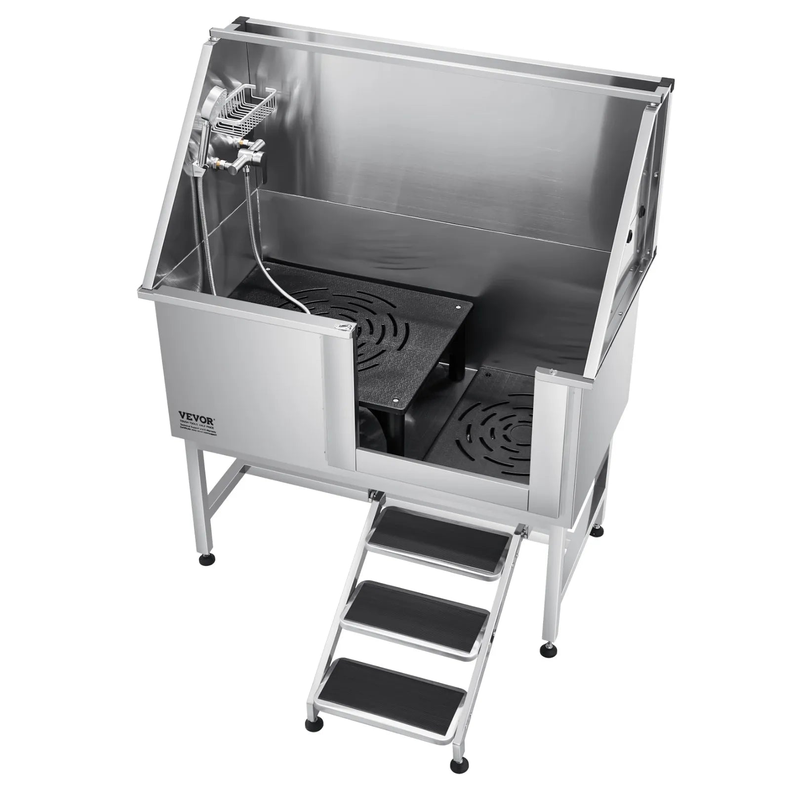 VEVOR 50 Inch Dog Grooming Bath Tub Stainless Steel w Stairs Water Filter