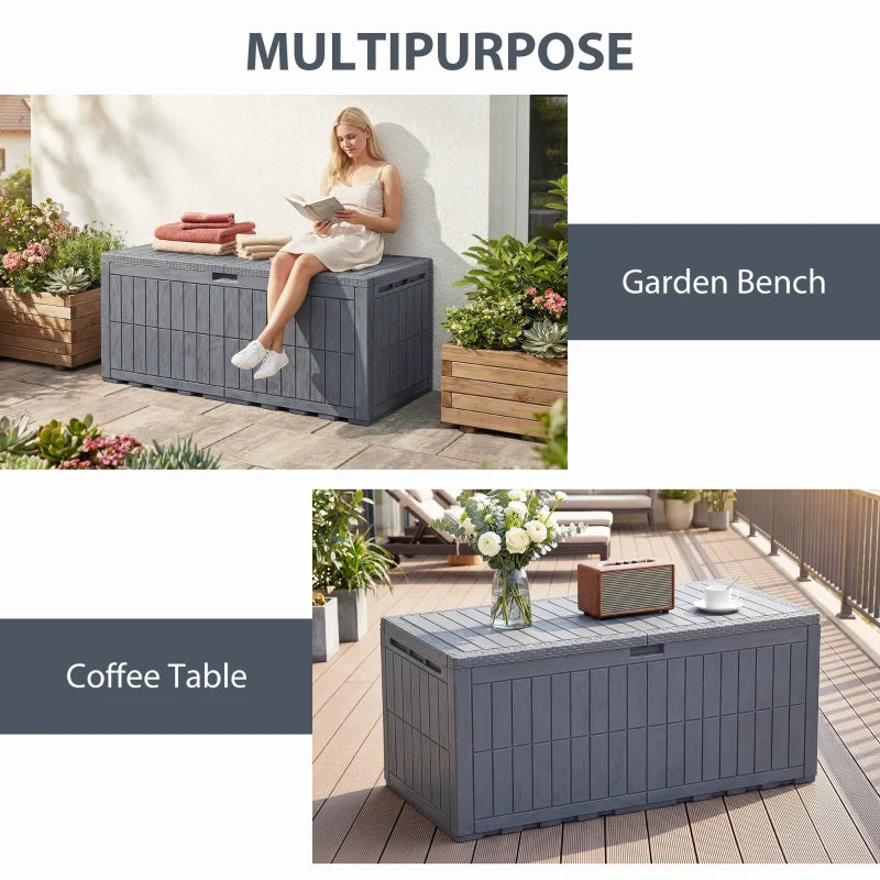 220 Gallon Resin Deck Box, Waterproof Lockable Outdoor Storage Box with Pneumatic Gas Rods, Side Handles