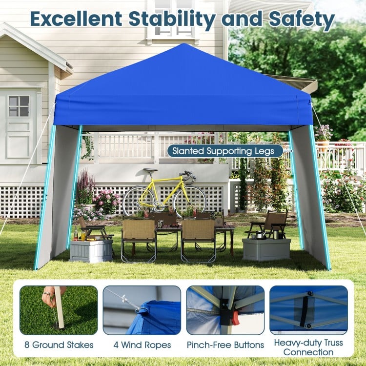 14 x 9.2 Feet Pop up Canopy Tent with 2 Convertible Sidewalls to Awning and Stakes-Blue