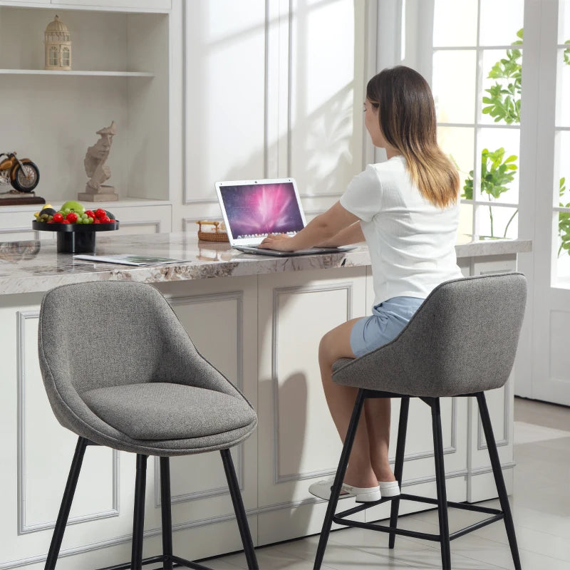 26" Counter Height Barstools Set of 2, Upholstered Swivel Bar Stools with Backrests and Armrests, Dark Grey