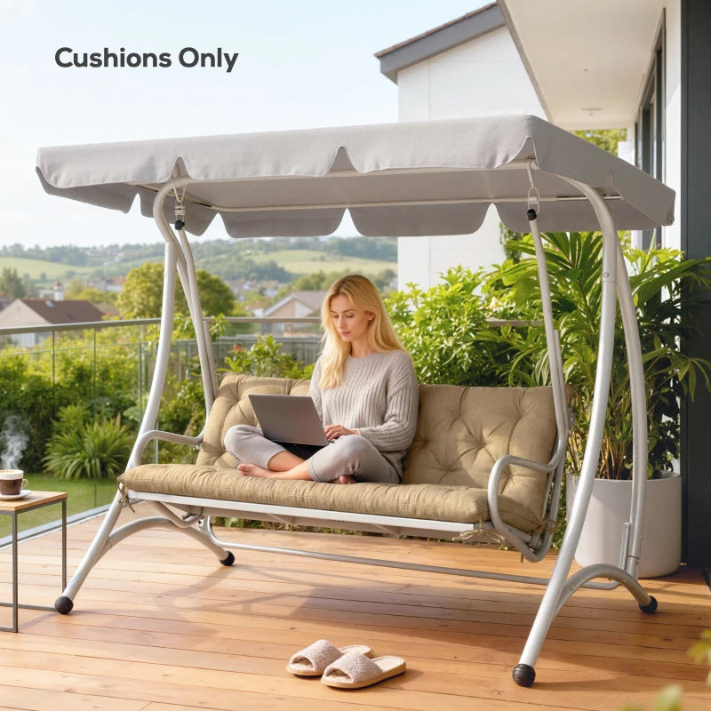 3-Seater Outdoor Bench Swing Chair Replacement Cushions for Patio Garden, Beige