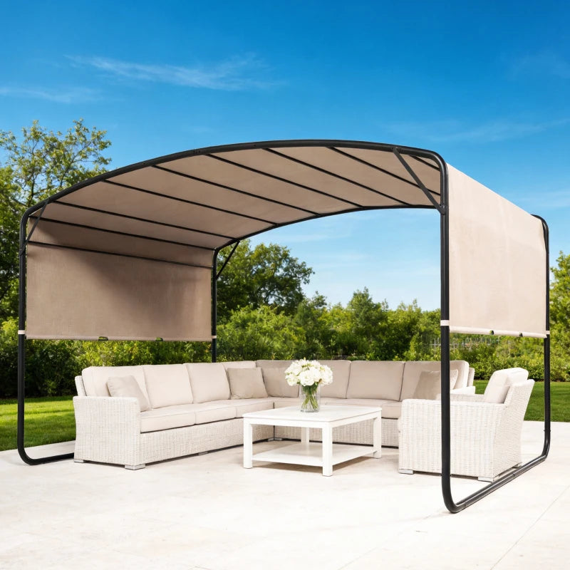 10' x 13' Retractable Pergola Canopy, Outdoor Metal Pergola Gazebo Sun Shade Shelter with Steel Frame, Khaki
