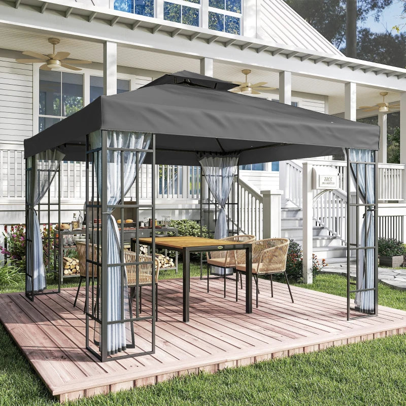 10'x10' Garden Gazebo Patio Canopy Portable Party Event Backyard w/ Mosquito Netting Dark Grey