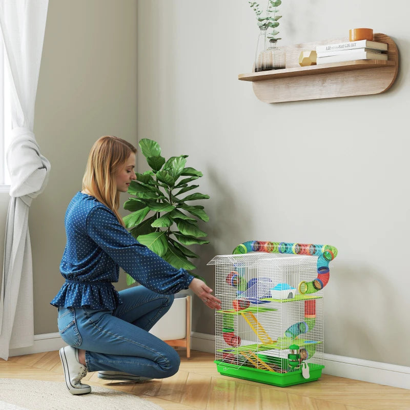 18.5" Hamster Cage, 5 Tiers Small Animal House with Tunnel Tube System, Exercise Wheel, Water Bottle, Green