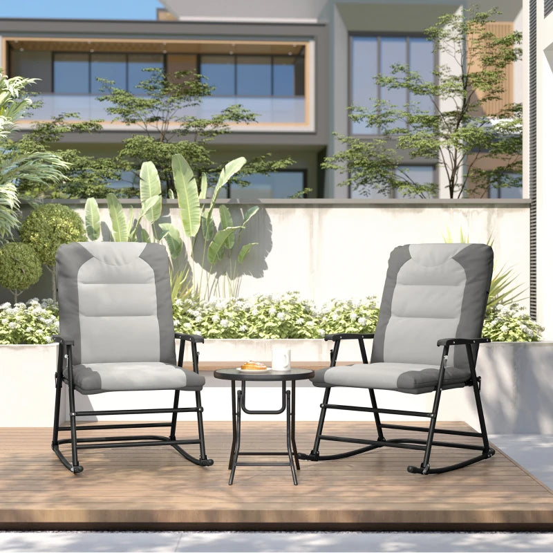 3-Piece Outdoor Foldable Rocking Chair Set, Light Grey