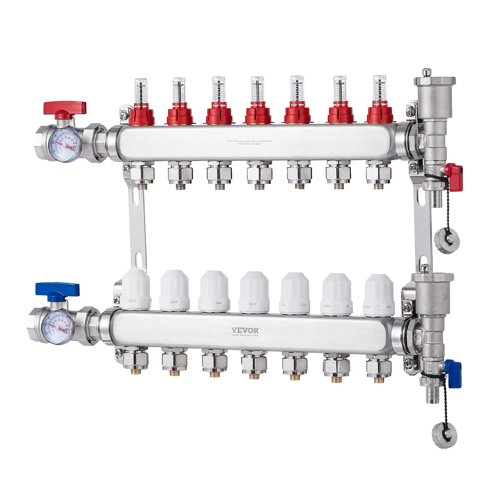 VEVOR 7-Branch Radiant Heat Manifold 1/2" PEX Tubing Floor Heating Manifold Set