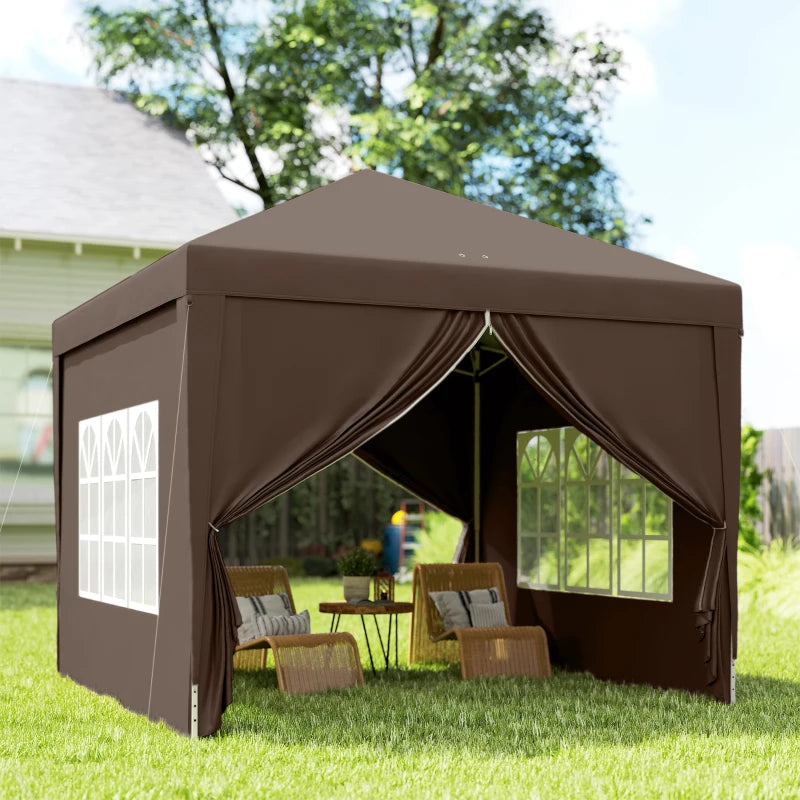 10'x10' Outdoor Pop Up Party Tent Wedding Gazebo Canopy with Carrying Bag (Coffee)