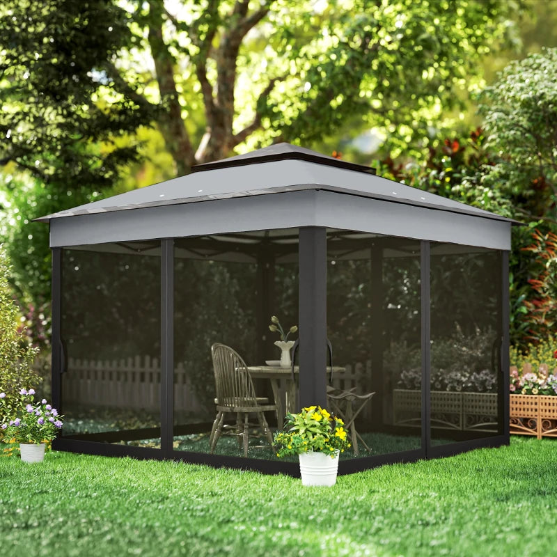 10.7 x 10.7ft Pop Up Gazebo, Adjustable Instant Sun Shelter with UV30+ Roof Cover, Removable Mesh Curtains, Dark Grey