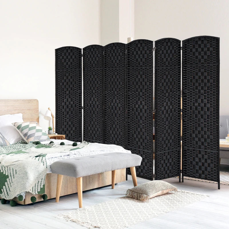6ft Folding Room Divider, 6 Panel Wall Partition with Wooden Frame for Bedroom, Home Office, Black