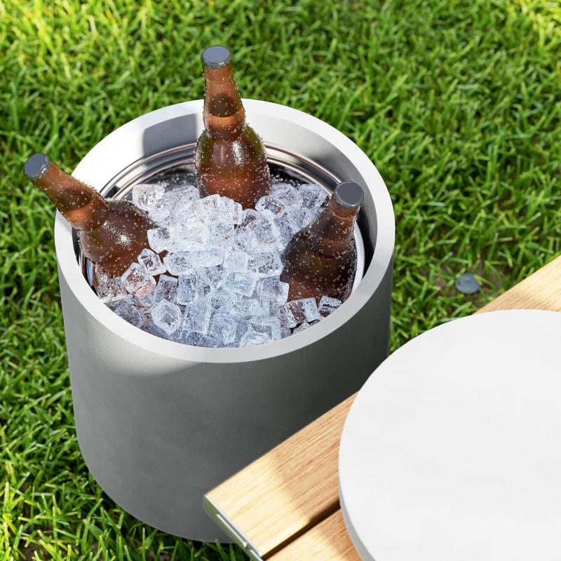 2.6 Gal Outdoor Side Table, 3-In-1 Concrete Cooler Bar Table with Storage, Removable Ice Bucket and Lid, Light Grey