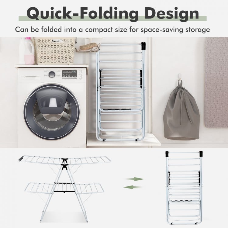 2-Tier Foldable Clothes Drying Rack with Adjustable Gullwing