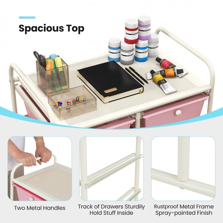 10-Drawer Rolling Storage Cart-Gradient Pink
