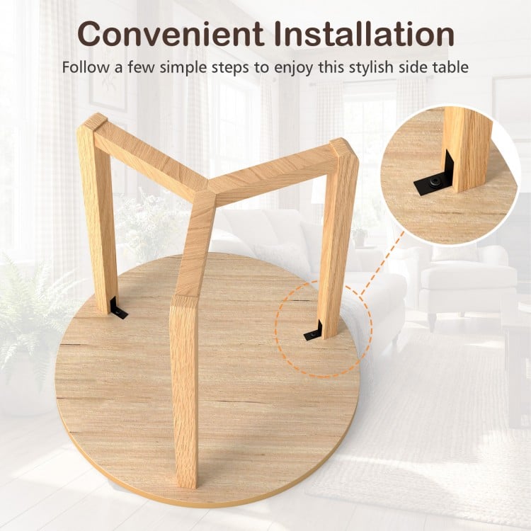 22.5 inch Round Side Table Farmhouse End Table with Sturdy Rubber Wood Legs and Triangular Structure-Natural
