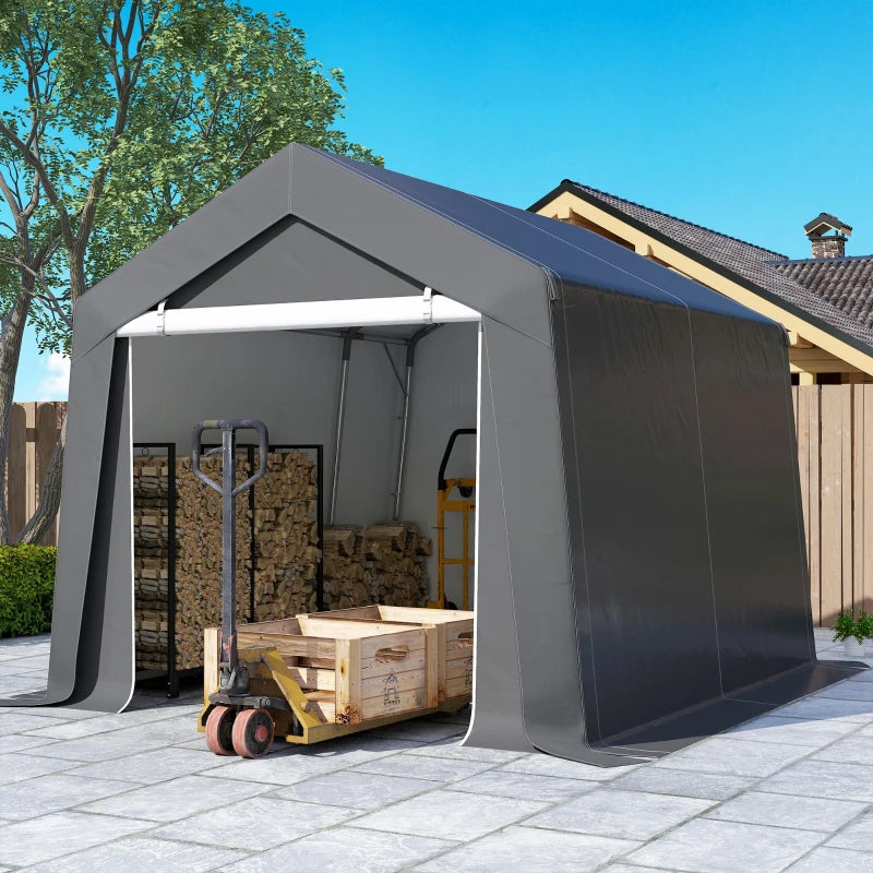 10' x 10' Outdoor Storage Shed Portable Garage with Roll-up Door for Motorcycle, Bike, Garden Tools, Dark Grey