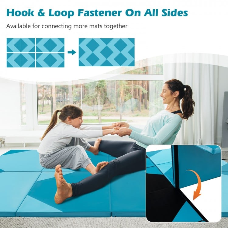 10 Feet x 4 Feet x 2 Inch Folding Exercise Mat with Hook and Loop Fasteners-Blue