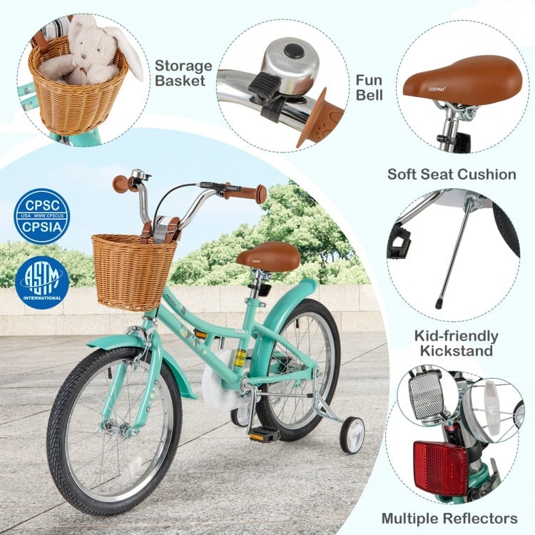 18 Inch Kids Bike Bicycle with Training Wheels and 2 Brake System Ages 4-8 Years Old-18 inches