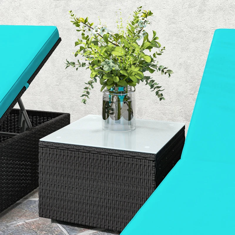 3pc Rattan Lounge Chair Set with Side Table Outdoor Patio Synthetic Rattan Wicker Sun Bed Set with Cushion