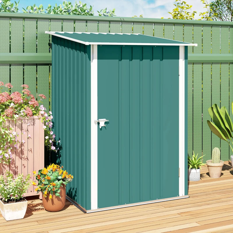 3.3' x 3.4' Lean-to Garden Storage Shed, Outdoor Galvanized Steel Tool House with Lockable Door for Patio Green