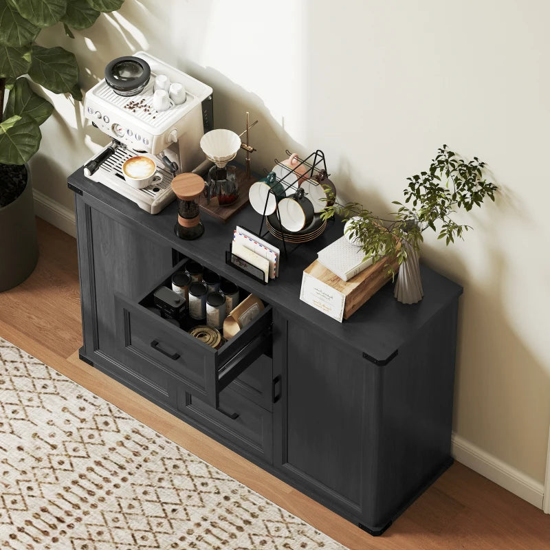 Sideboard with 3 Drawers and 2 Doors, 47" Buffet Cabinet with Adjustable Shelves for Kitchen, Black Wood Grain