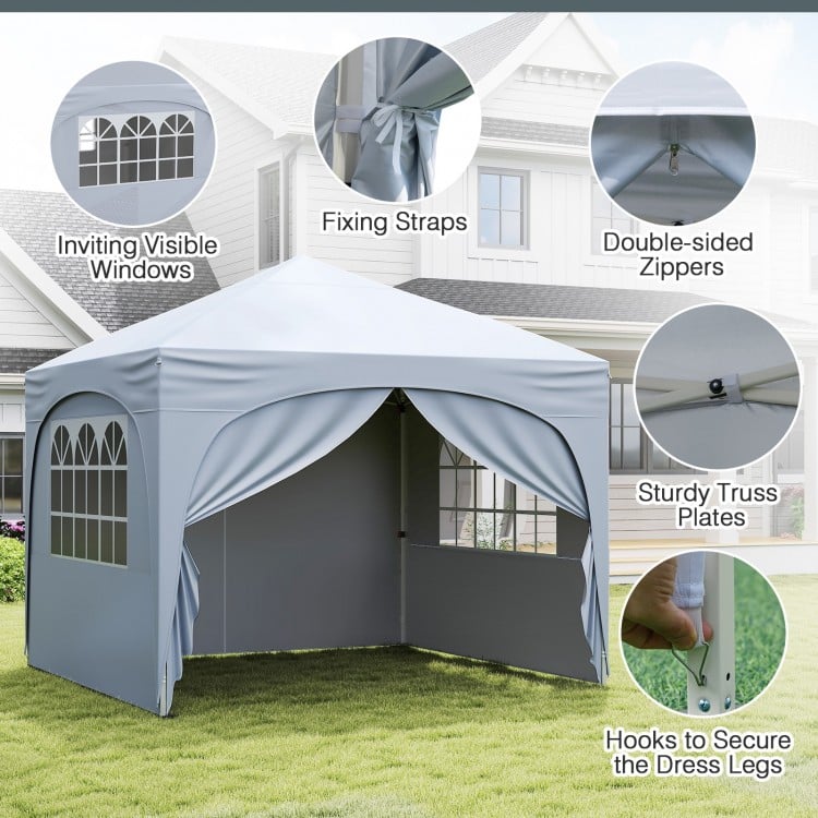 10 X 10 FT Pop up Canopy Tent with 4 Removable Sidewall-White