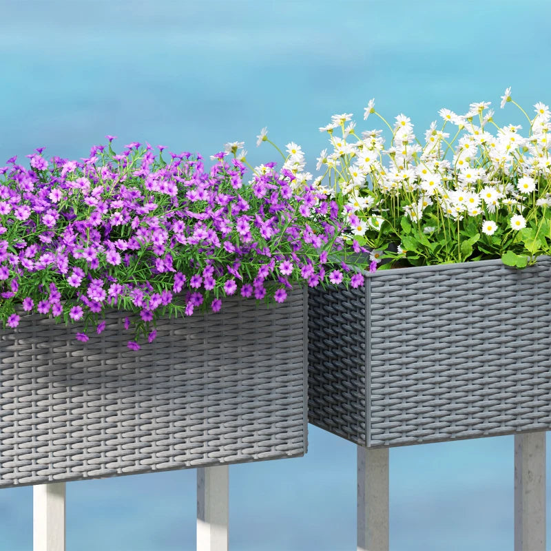 2 Pack 20 Inch Hanging Flower Pots, Railing Planter Box for Fence, Garden, Rattan Look, Grey