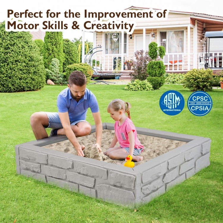 2-In-1 HDPE Kids Sandbox with Cover and Bottom Liner-Gray