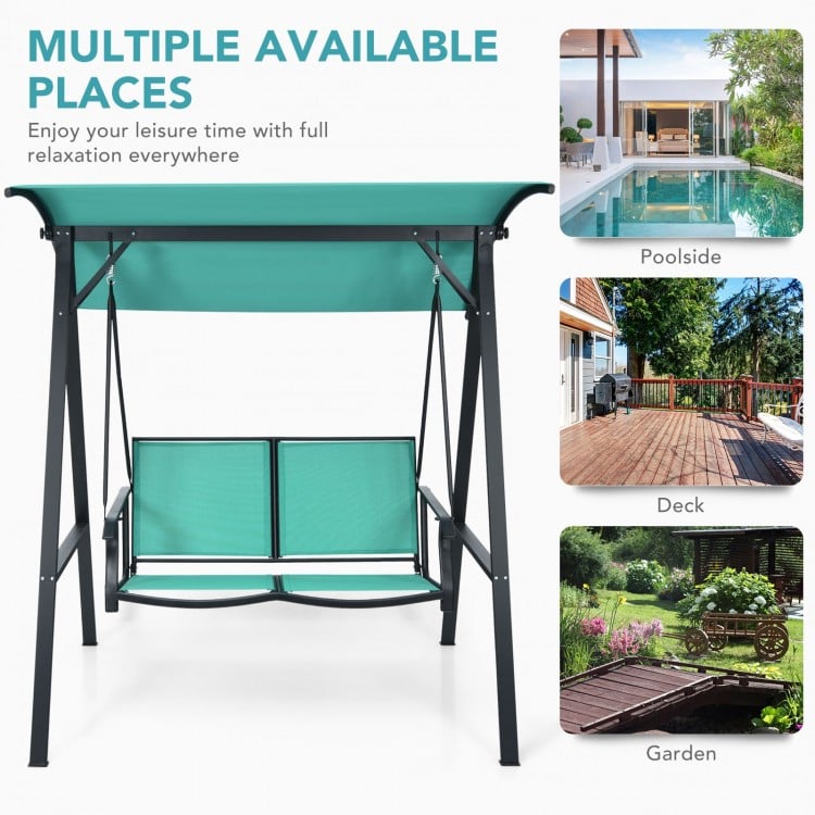 2 Person Patio Swing with Weather Resistant Glider and Adjustable Canopy-Green